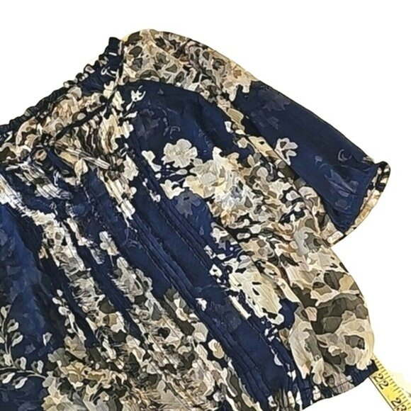 Express Women's Blouse Size XS Sheer Blue Floral Bohemian Flowy Pleated Office - Picture 8 of 12